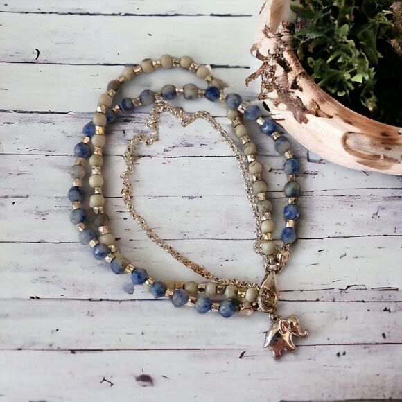 Beaded Elephant Charm Bracelet Multi Strand Blues Silver Tone Dainty Good Luck. - Picture 12 of 16